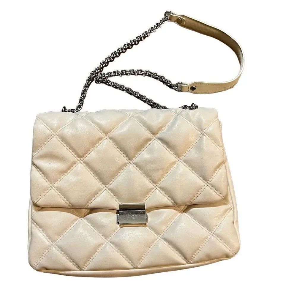 H&M Quilted Shoulder Flap Bag White Silver